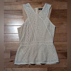 BCBGMaxazria Oatmeal Lace Peplum Top Size M